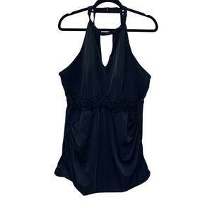 Cacique Swim Women's Tankini Top Size 26 Black Padded Halter Adjustable Straps